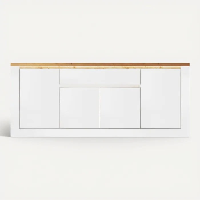 **Moderne witte kast met houten blad**