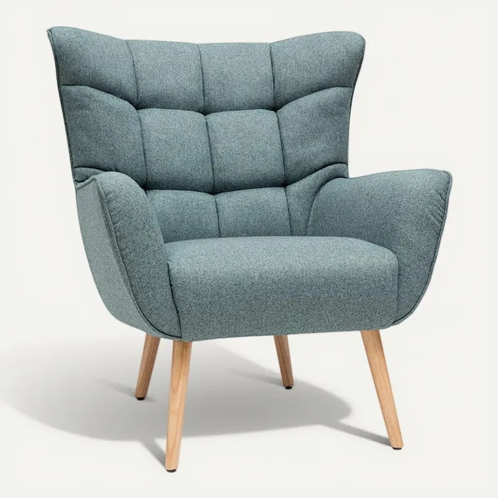 **Moderne accentstoel met comfortabele stoffen bekleding en houten poten**