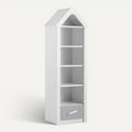 **Technische titel in het Nederlands: Moderne witte boekenkast met huisvorm en lade**